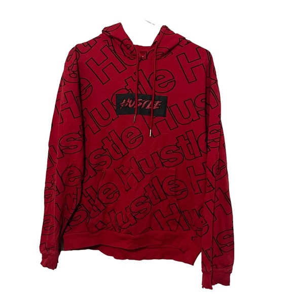Other - Hustle Hoodie Mens Medium Red Cotton Sweatshirt Pullover Fleece Long Sleeve